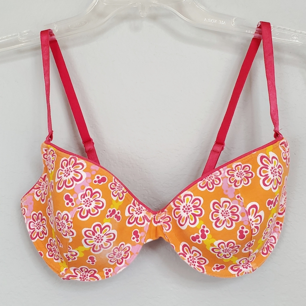 Tropical Sun-Kissed Floral Sherbert Colors Bra, size 36B Pink Orange